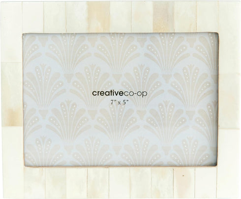 Creative Co-Op White Resin Photo Frame with Beige Accents (Holds 5" x 7" Photo)...