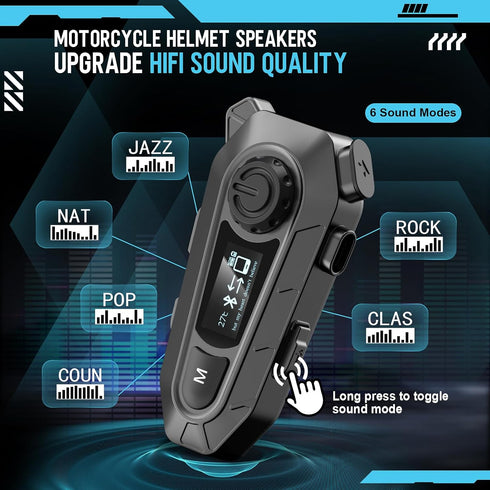 Motorcycle Bluetooth 5.4 Headset with LCD Screen,Motorcycle Helmet Speakers with 2 Mic,3D Stereo Sound,48h Music&FM,Noise Reduction and Waterproof...