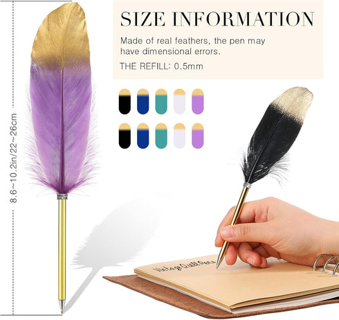 10 Pcs Feather Quill Ballpoint Pens Bulk 0.5mm Ink Feathered Vintage Pens Refined Plated Rod Pen for Writing Guest Signature Office Party Favors (...