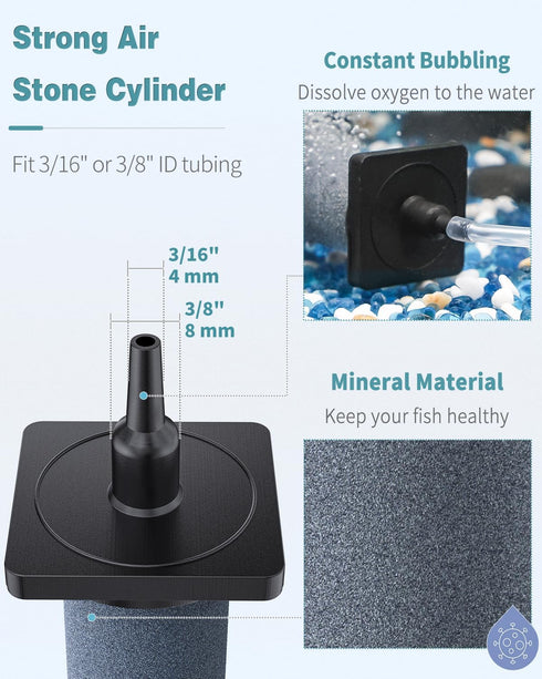 Pawfly Aquarium Air Stone for Air Pump 3 Inch Fish Tank Air Stone Bubbler Cylindrical Bubble Release Tool Oxygen Diffuser for Fish Tanks Buckets S...