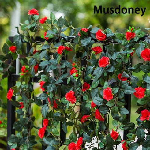 Musdoney 4Pcs 32.2 FT Fake Rose Vine Flowers Plants Artificial Flower Garland Hanging Rose Ivy Home Hotel Office Wedding Party Garden Craft Art De...