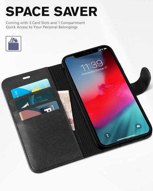 TUCCH Case Wallet for iPhone XR, Kickstand RFID Blocking Credit Card Slot PU Leather Folio Phone Cover with Wireless Charging [Shockproof TPU Shel...
