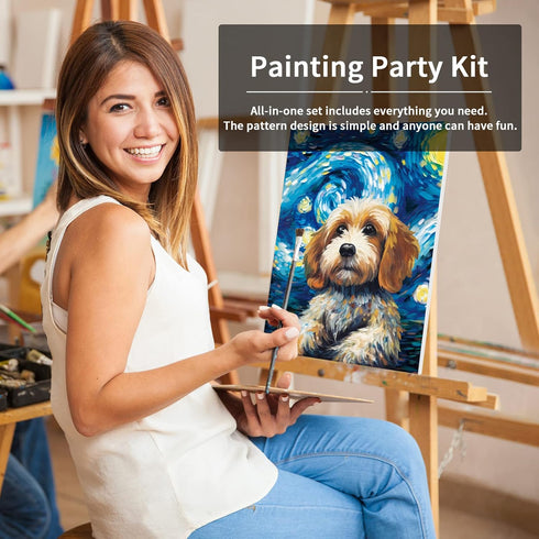 VOCHIC Canvas Painting Kit Pre Drawn Canvas for Painting for Adults Party Kits Paint and Sip Party Supplies 8x10 Canvas to Paint Starry Sky Puppy ...
