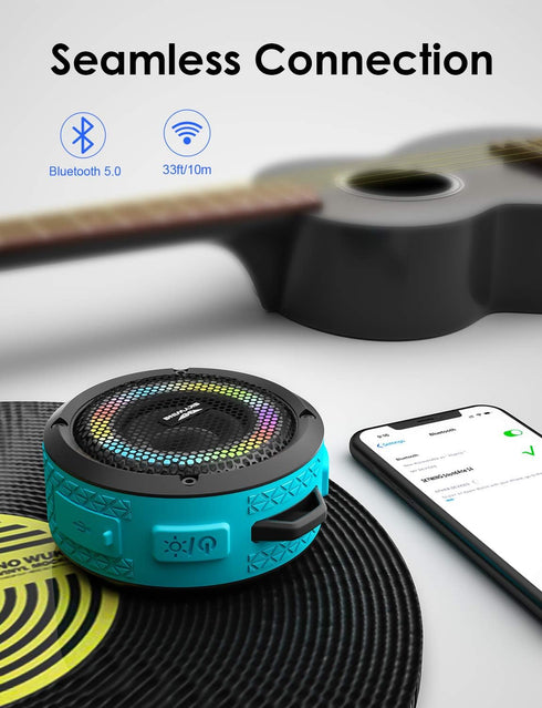 Soundace S6 IPX7 Waterproof Shower Speaker 5W Bass+ Bluetooth Speaker with Suction Cup Hook Lanyard RGB Light, Premium Mini Portable Outdoor Wirel...