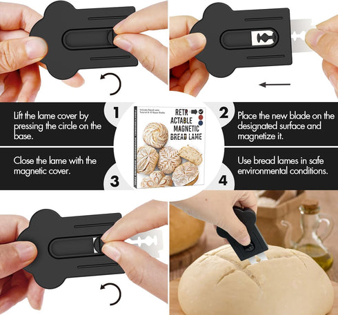 MEKER Bread Lame, Extractable Magnetic Dough Scoring Tool for Sourdough Bread Baking & Making, Includes Scoring Patterns Booklet and 10 Razor Blad...