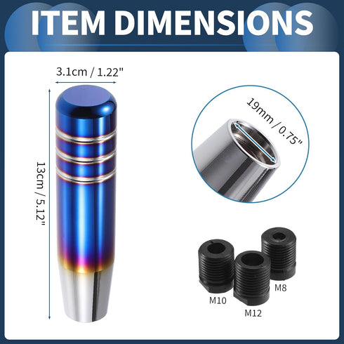 Cylinder Shift Knob, 13cm Universal for Automatic and Manual Vehicle Gear Shifter Knob with 3 Adapter Aluminum Alloy Burnt Blue, 1 Set...