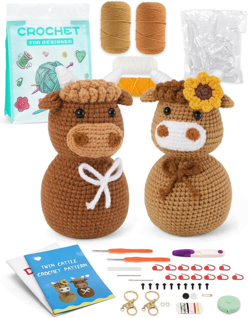 CiyvoLyeen Highland Cow Crochet Kit for Starters Animals Crochet Kit with Step-by-Step Video Tutorials Learn to Crochet Kits Gift Stuffs Crafts fo...
