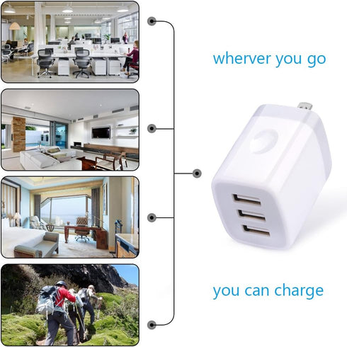 USB Wall Charger, Hootek 2Pack Wall Plug 3-Port USB Charging Station 3.1A Power Adapter Multi Port Quick Charger Block Cube for iPhone 15 14 13 12...