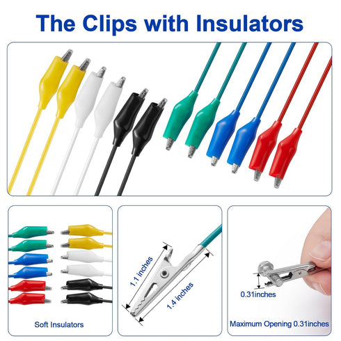 12PCS Alligator Clips Electrical, 6 Clolors Premium Test Leads Set, 22AWG Flexible Copper Wire for Test Probes, 21.5 Inches Jumping Wires are Sold...