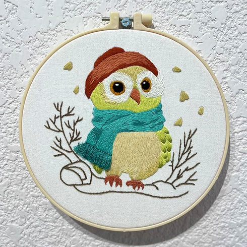Sbewco Embroidery kit,Embroidery Starter Kits for Adults Beginners with Stamped Pattern,Embroidery Floss + Needles + Hoop, OWL 3 Pack......