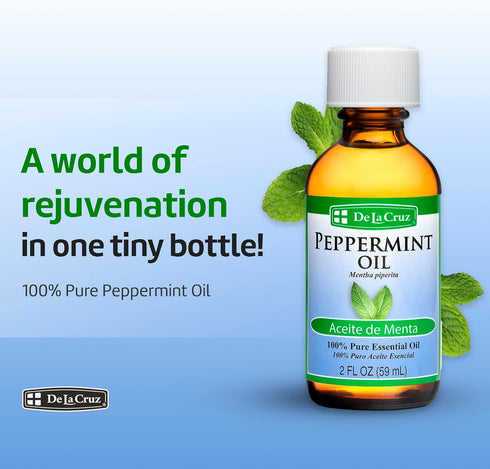 De La Cruz Peppermint Essential Oil - 100% Peppermint Oil for Aromatherapy - Steam Distilled - 2 Fl OZ...