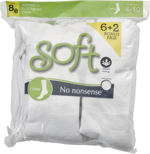 No nonsense Women's Cushion Crew Socks, 8 Pair Pack, White...