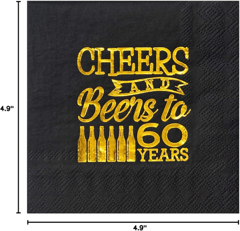 Crisky Cheers to 60 Years 60th Birthday Napkins Black and Gold 60th Brithday Decorations Birthday Party Supplies Beverages Napkins 60 PCS, 3-Ply...