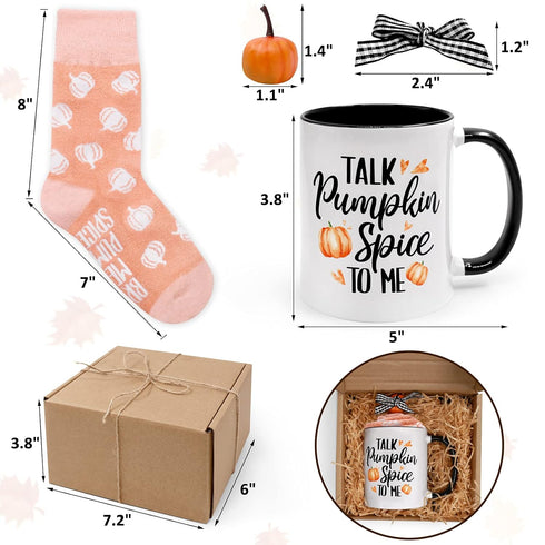 Fall Gift Box Set with Pumpkin Spice Latte Mug And Crew Socks Cake for Her Woman Wife Friends Mother Aunt Funny Present Baskets Autumn Holiday Sou...