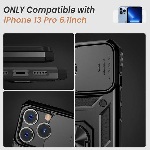 Goton Armor Case for iPhone 13 Pro Case with Slide Camera Cover & Kickstand, Heavy Duty Military Grade Protection Phone Case, Built-in 360° Rotate...