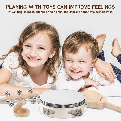 6PCS Musical Instruments for Kids Toddler Natural Wooden Percussion Toy Sets Preschool Education Music Instruments Present for Birthday Christmas ...