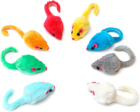 CHIWAVA 60PCS 4.1'' Furry Cat Toy Mice Rattle Small Mouse Kitten Interactive Play Assorted Color...