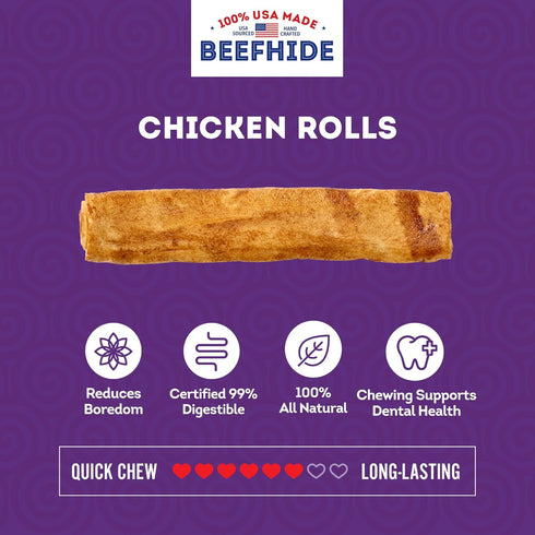 USA Beefhide Chip Rolls 5-6" Dog Chew Treats - Chicken Flavor, 22 Count/1 Pack...