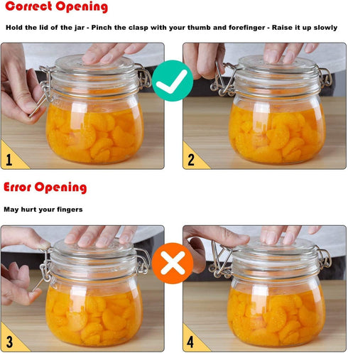 ComSaf Airtight Glass Canister Set of 3 with Lids 34oz Food Storage Jar Square - Storage Container with Clear Preserving Seal Wire Clip Fastening ...