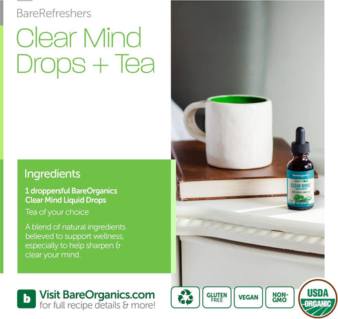 BareOrganics Clear Mind Liquid Drops, Herbal Supplement, Organic Drops, 1 Ounce...