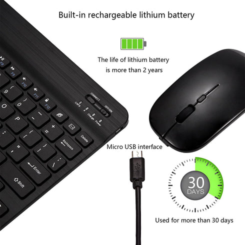 Ultra-Slim Bluetooth Keyboard and Mouse Combo Rechargeable Portable Wireless Keyboard Mouse Set for Apple iPad iPhone iOS 13 and above Samsung Tab...