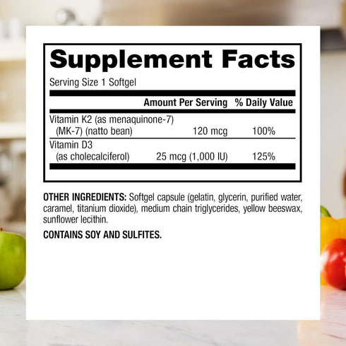 Webber Naturals Vitamin K2 MK-7 (120 mcg) with Vitamin D3 (1,000 IU), 90 Softgels, Supports Bones, Teeth, and Cardiovascular System, Vitamin Suppl...