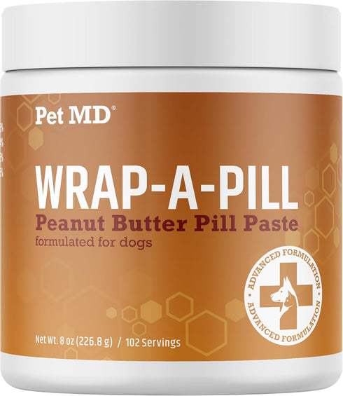 Pet MD Wrap A Pill Peanut Butter Flavor Pill Paste for Dogs - Make a Pocket or Pouch to Hide Pills & Medication - 8 oz...