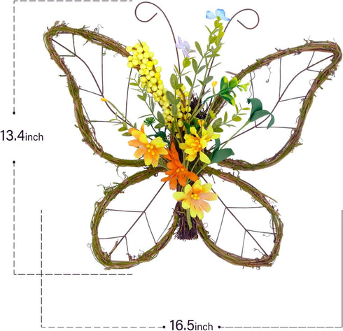 idyllic Butterfly Shaped Wreath with Pastel Berries and Floral Spring Artificial Wreaths for Front Door Decor...