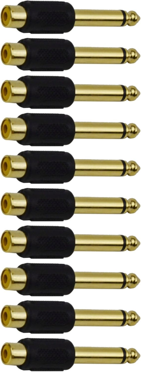 CESS 6.35mm 1/4 Inch TS Plug to RCA Female Jack Audio Adapter, Gold Plated (10 Pack)...