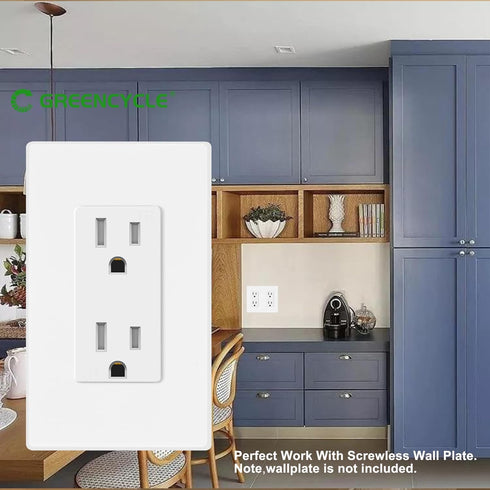 White Outlet,Greencycle 110V Outlet,4 Pack 15 Amp Decora Tamper Resistant Outlet,5-15R,3 Wire Square Outlet Wall Plug,Residential Commercial Grade...