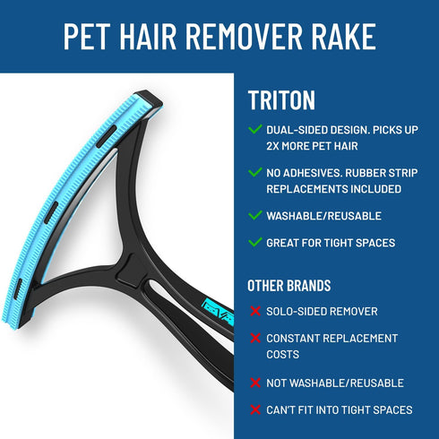Triton Carpet Rake for Pet Hair Removal - Dual Sided Carpet Scraper Picks Up More Pet Hair in Less Time - Carpet, Dog, Cat Hair Remover Tool - Flu...