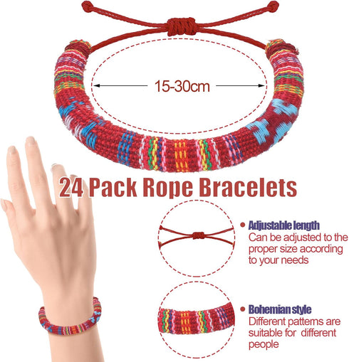 24 Pieces VSCO Bracelets for Teen Girls Friendship Bracelets Woven Braided Bracelet for Women and Men Boho Adjustable Ethnic Tribal Bracelet Rope ...