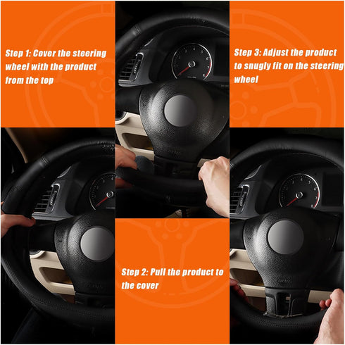 Steering Wheel Cover, Soft Leather Premium Durable Elastic Auto Wheel Cover Protector, Stretch Breathable Anti-Slip Lining, Universal 14.5-15 inch...