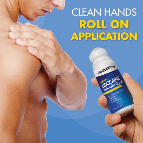 HealthWise 4% Lidocaine Roll-On | OTC Strength | Pain Relief Liquid | 2.5 oz. 73 mL | Non-Greasy, Unscented Formula | Topical Anesthetic...