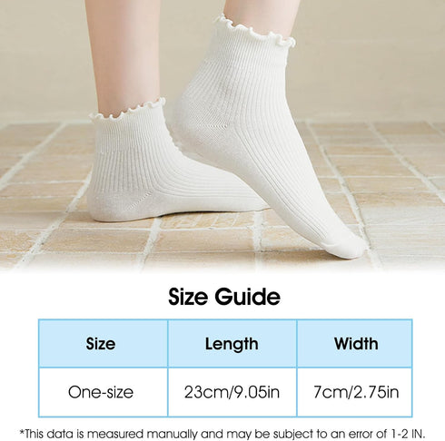 3 Pairs White Ruffle Socks Women Cute Casual White Ruffle Turn-Cuff Casual Ankle Socks Breathable Cylindrical Cotton Crew Socks Fashionable Seamle...