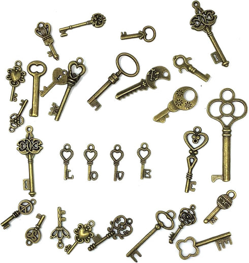 125 PCS Vintage Skeleton Key Set Charms, JIALEEY Mixed Antique Style Bronze Brass for Pendant DIY Jewelry Making Wedding Party Favors...