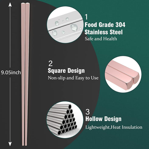 GLAMFIELDS Metal Chopsticks Reusable Chopsticks Dishwasher Safe Multipack Stainless Steel Japanese Style 5 Pairs Lightweight Chop Sticks Gift Set...