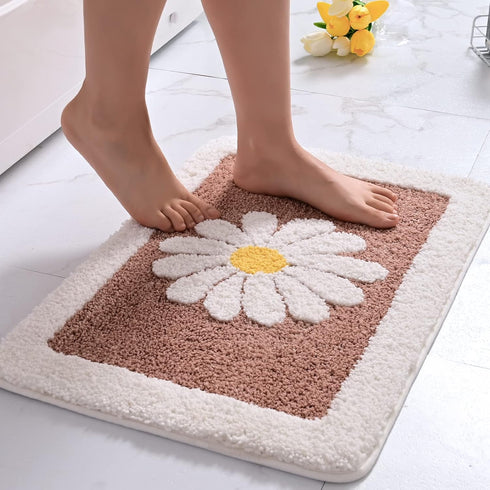 Bathroom Rugs Mat, White Flower Bath Rugs Fluffy Soft Superfine Fiber Rugs Non Slip Bath Mat Machine Wash Plush Mats,Bathroom Rug for Bathroom Sho...