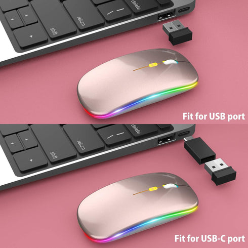 ?Upgrade? LED Wireless Mouse, Slim Silent Mouse 2.4G Portable Mobile Optical Office Mouse with USB & Type-c Receiver, 3 Adjustable DPI Levels for ...