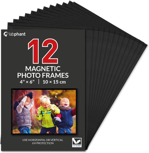 12 Pack 4x6 Inch Magnetic Picture Frames; Photo Pocket Frames with White Borders for Fridge 4 x 6 Inch Great for Displaying Pics on The Refrigerat...