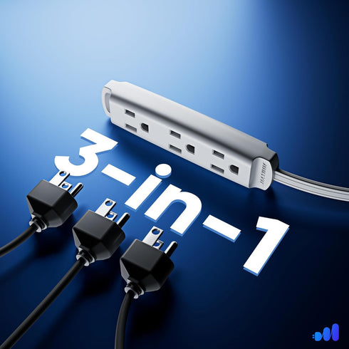 Maximm 360 Degree Rotating Flat Extension Cord 6 Ft Multi 3 Outlet Power Cord with Loop, Grounded 16 AWG UL Certified, White...