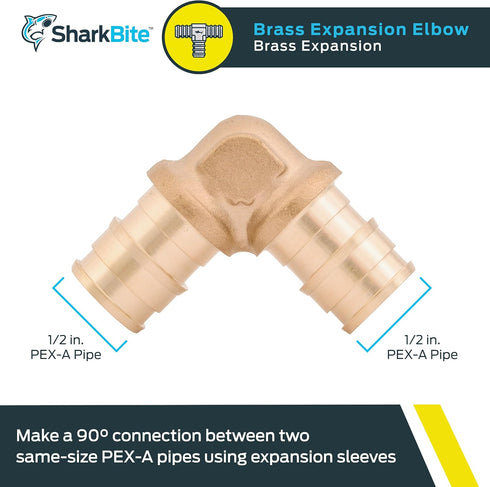 SharkBite 1/2 Inch 90 Degree Expansion Elbow for PEX-A Pipe, Brass Plumbing Fittings for PEX-A Tubing, UAB248LFA...