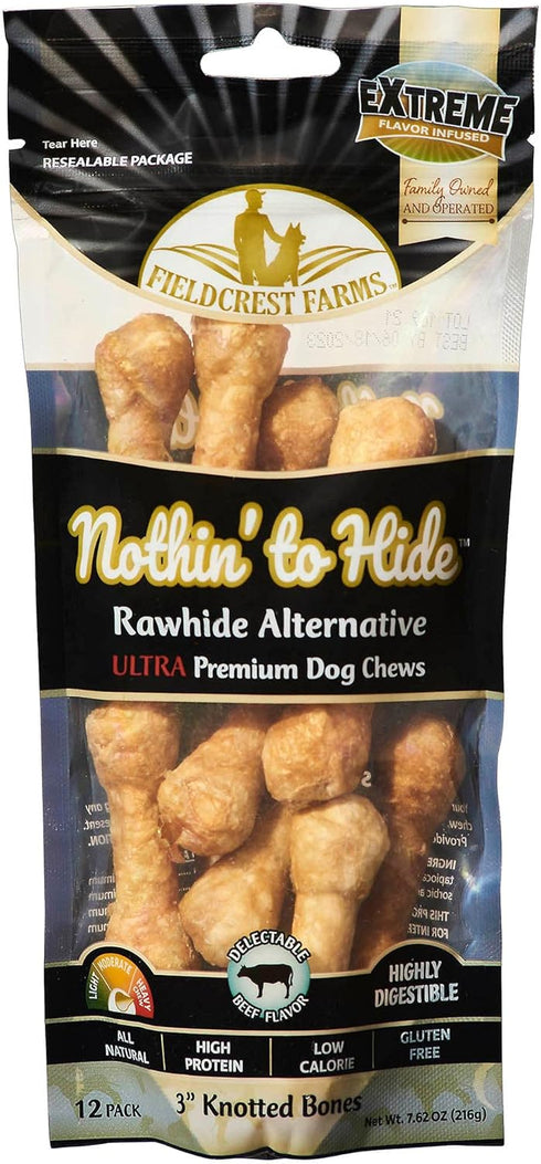 SPOT Ethical Products Fieldcrest Farms Nothin' to Hide Ultra Knotted Dog Bone Treats, Beef Flavor Rawhide Free Dog Chew Bone, Highly Digestible an...