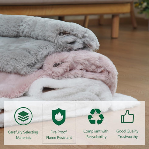 Latepis Light Pink Small Faux Rabbit Rugs 2x3 Washable Furry Rug Soft Fluffy Non-Slip Throw Rug for Living Room, Bedroom, Nursery, Chair Seat Cove...