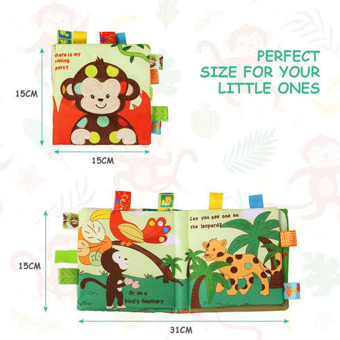 Vicloon Soft Baby Books Toys, Baby Soft Book with Animals and Label, Cloth Book Has 3D Touch and Feel Crinkle, Baby Soft Cloth Book for 0-3 Year O...