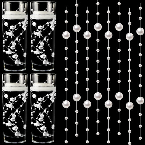 Geosar 48 Pcs Artificial Pearls Strings for Floating Candles Faux Vase Fillers Decorative Bead Garlands for Wedding Table Centerpieces Decorations...