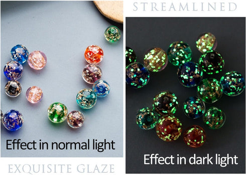 8mm 200pcs Glow in The Dack Glass Beads with Holes for Jewelry Making Bracelets Earrings Necklace Bulk Lampwork Solar Unique DIY Crafts Gold Space...