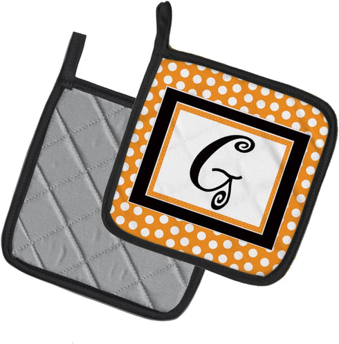 Caroline's Treasures CJ1033-GPTHD Letter G Initial Monogram - Orange Polkadots Pair of Pot Holders Kitchen Heat Resistant Pot Holders Sets Oven Ho...