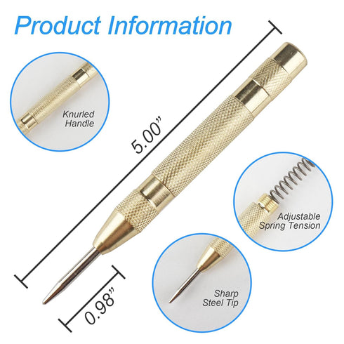 2Pcs Automatic Center Punch, 5'' Premium Spring Loaded Center Punch, Adjustable Spring Loaded Center Hole Punch, Heavy Duty Steel Automatic Center...