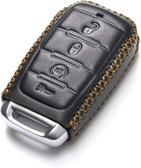Vitodeco Genuine Leather Smart Key Fob Case Cover Protector Compatible with RAM 1500, RAM 2500, RAM 3500 2019 - 2025 (4-Button, Black)...